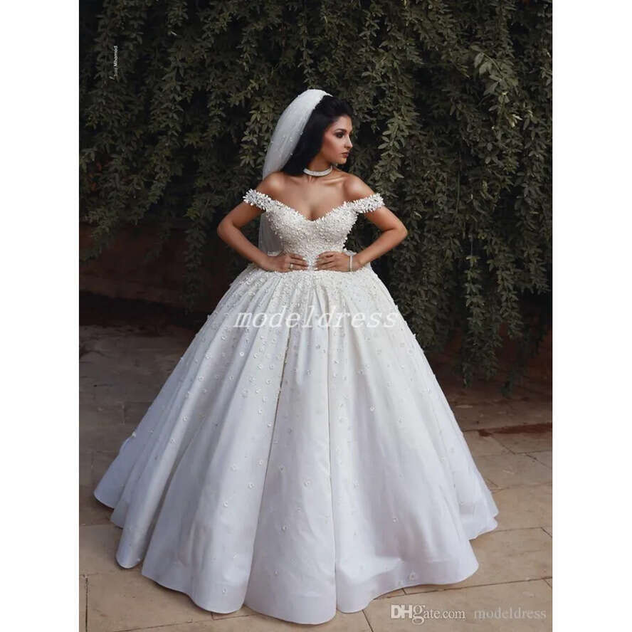 Arabric Wedding Princess Ball Dresses Off Shoulder Or Length Wers Beads Church Garden Bridal Gown Plus Size Vestido De Novia