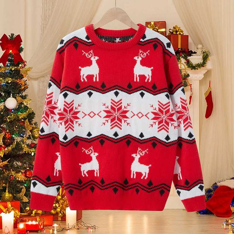 Christmas Mother and Daughter Sweater Snowflake Pattern Long Sleeve Pulling Flower Knitted Parachute Family Matching Clothing Children 2-6Y W241015