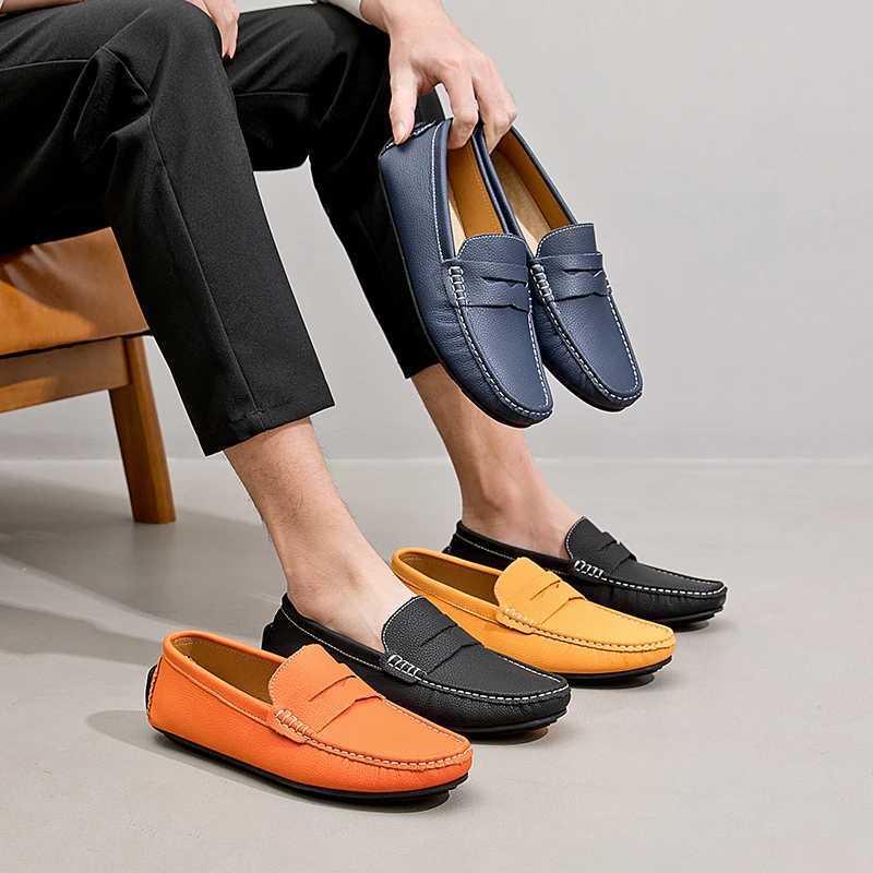 Luxury Yellow Leather Casual Shoes Men Loafers Comfortable Slip- Flat Shoes Men Big Size 38-49 Mens Designer Shoes XJ250614