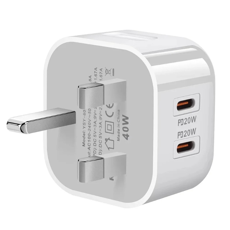40W Dual USB C Wall Charger PD Fast Charging Block Type C Quick Charging Power Adapter US/EU/UK Plug For iPhone 16 15 14 13 Pro 12 Pro Mini iPad Samsu