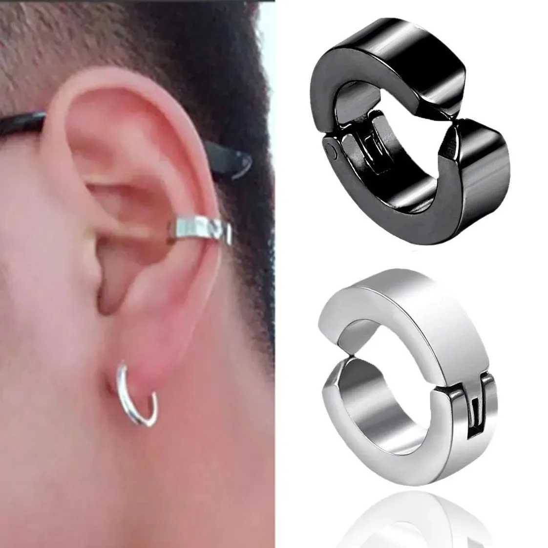 Stainless steel fashionable earring clip non perforated fake earrings suitable for men women round earrings punk rock style jewelry gifts W241017