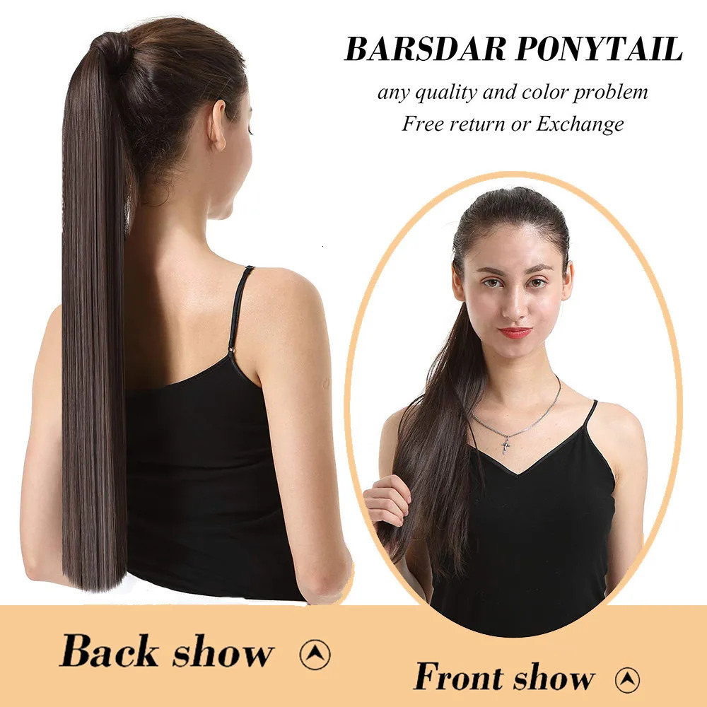 Long Wrap Around Clip In Ponytail Extensions 161822 Inch Straight Yaki Ponytail Synthetic HairPiece Ponytail Fake Hair 241009