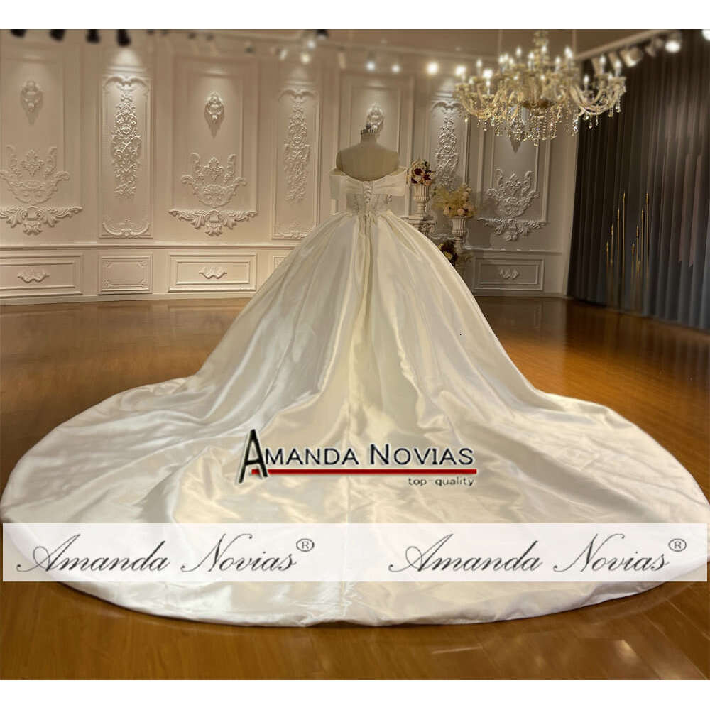 Amanda Novias Off Shoulder Satin Wedding Dress