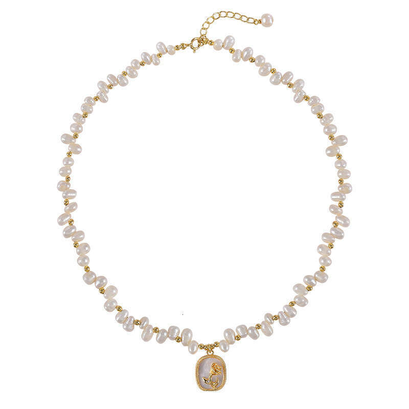 Natural necklace women's rose mirror geometric pendant starry sky natural pearl necklace light collarbone chain