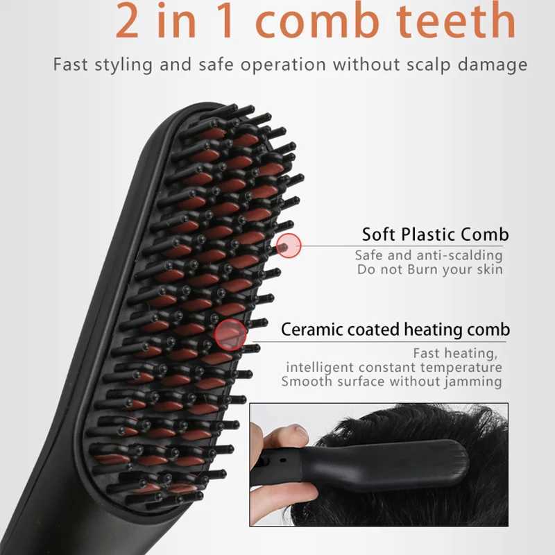 Beard Straightening Brush MenS Professional Quick Heated Electric Hair Straightener Comb Electric Ceramic Hair StraightenerXJ241016