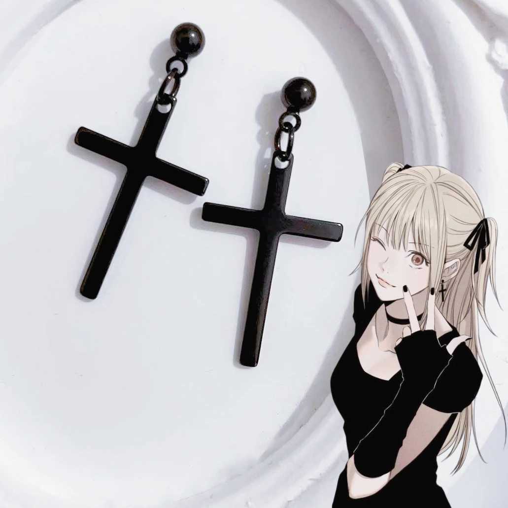 Misa Amane female role-playing earrings Y2K Gothic cross ear clip earrings bow ribbon hair clip set hip-hop jewelry W241017