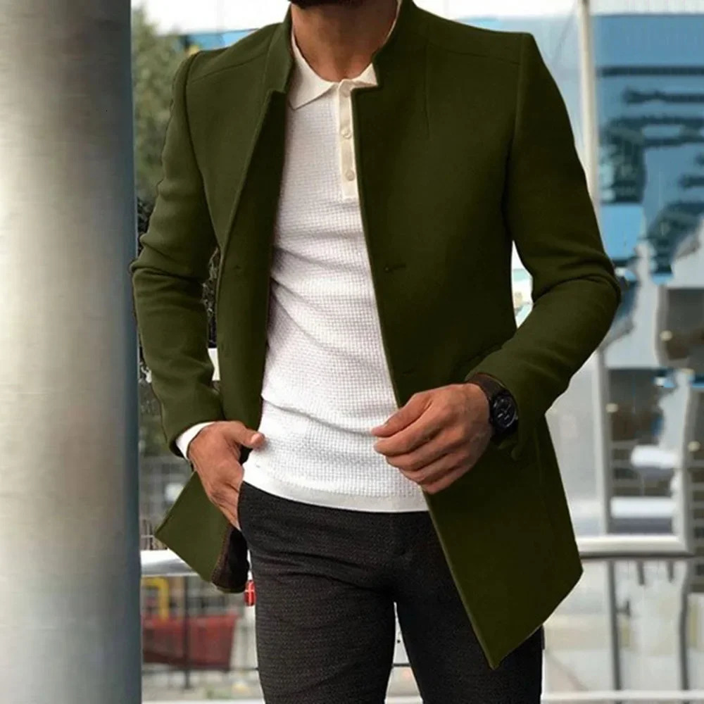 2024 Spring and Autumn Casual Mens Clothing for Youth Trendy Solid Color Slim Fit Longsleeved Woolen Coat Suits 241017