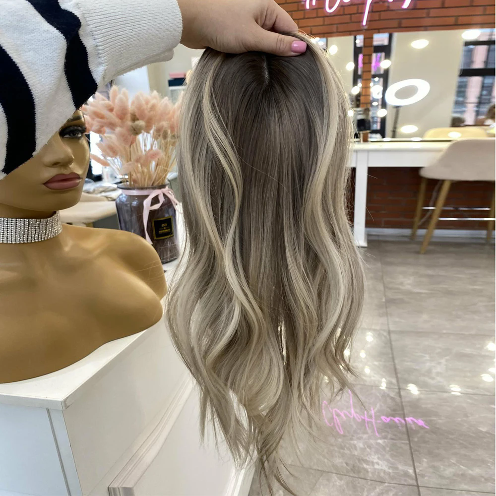 Ash Blonde Highlight ombre dark roots full Lace Wigs 100% Human Hair Cuticle Aligned Super Wave Preplucked Short Lace Front Wigs