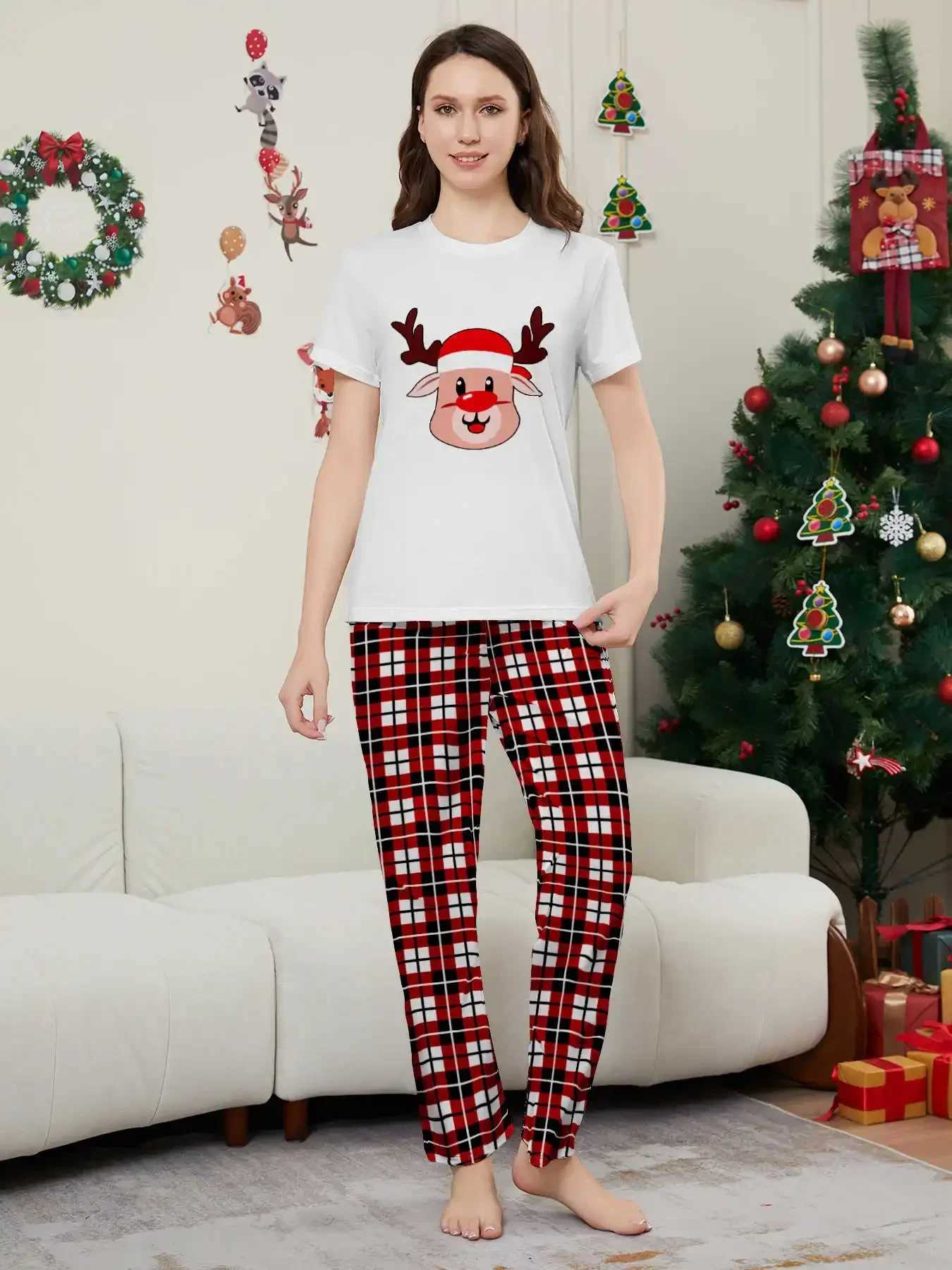 New Christmas Camel print family matching set short sleeved top+long pants 2-piece pajama set baby dog jumpsuit Christmas appearance W241015