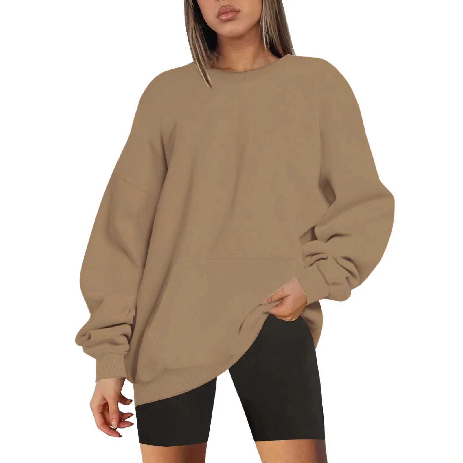 WomenS Solid Color Round Neck Oversized Sweatshirt Loose Fit Long Sleeve Light Sweatshirt Loose Blouse Blank Sweatshirts WomenX241016