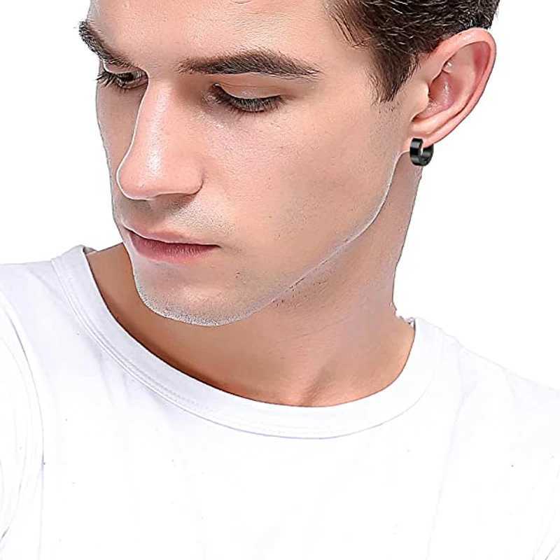 WKOUD 1/10 piece/1 set clip on ring earrings mens stainless steel fake perforated pendant earrings cross feather ear clip W241017