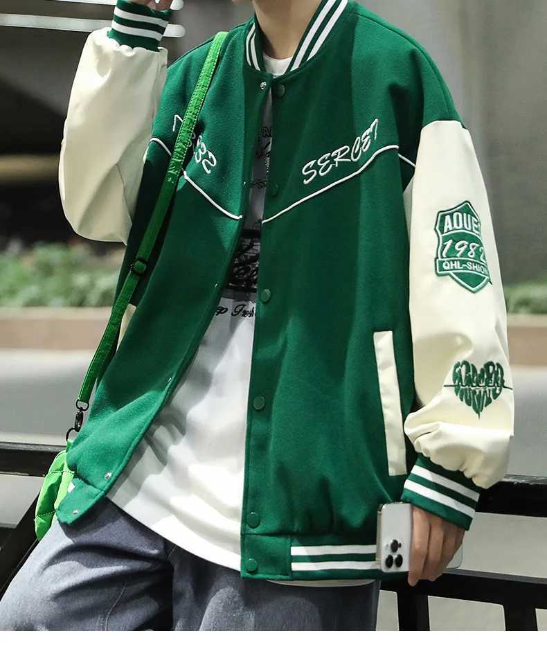 High Street Spring Autumn Baseball Jacket Mens Letter Reflecting Harajuku College Bomber Jacket Mens Super Large S-4XL Tank Top Mens M241017