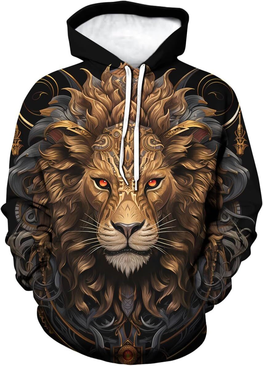 Hoodie for Mens Womens Trippy Animal King Graphic Hooded 3D Gorgeous Lion For Men Sweatshirts Pullover Hoodie Graphic Hoodies sweatshirt Fashionable a