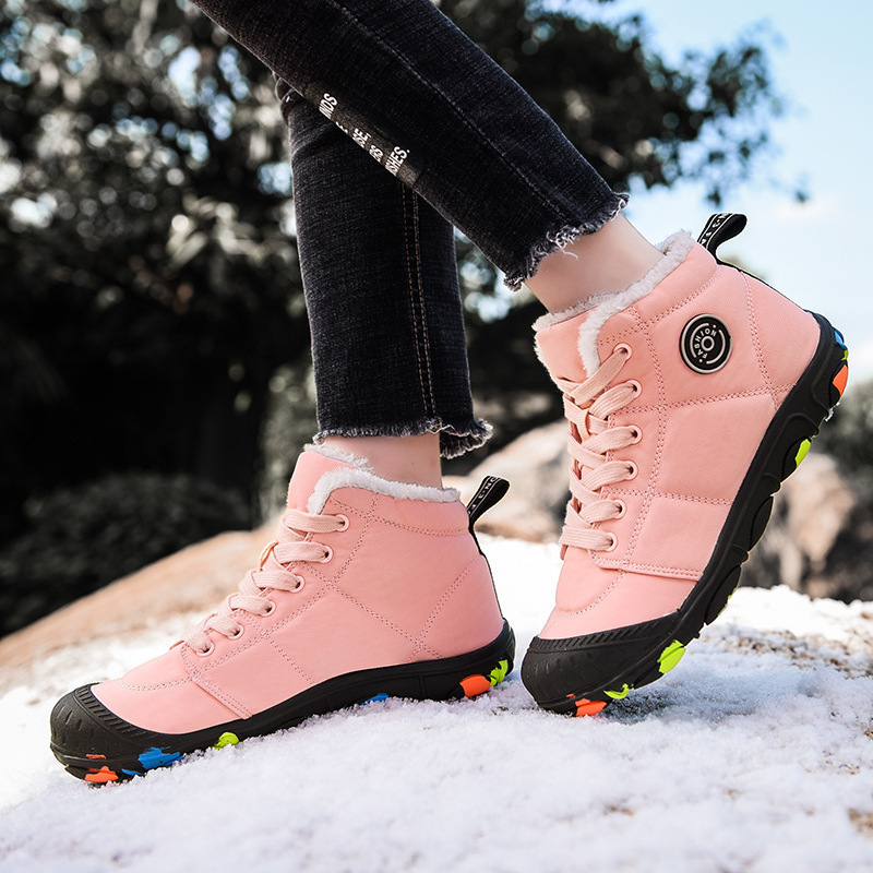 New Winter Children's Waterproof Cotton Shoes Outdoor High Top Snow Boots with Velvet Anti slip Camouflage Bottom for Warmth
