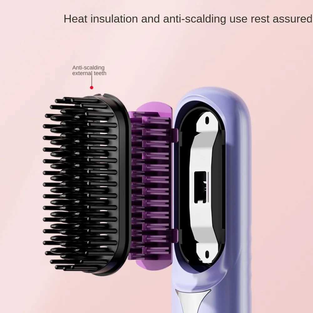 Hair Straightener Brush USB Rechargeable Cordless Negative Ions Hot Brush Electric Fluffy Curly Hair Styling Detangling CombXJ241016