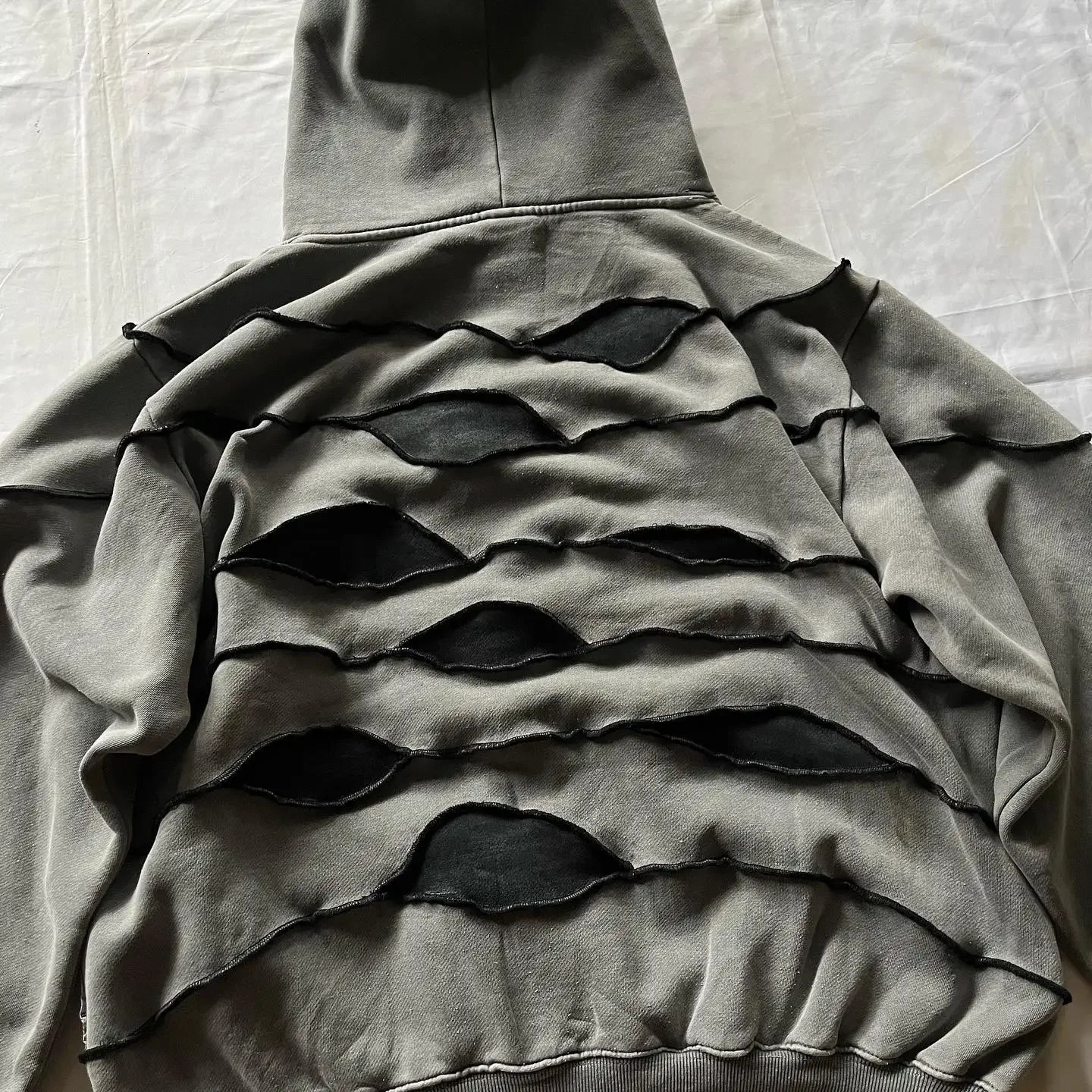 Street clothing hoodie Y2K hiphop retro tear eye patch work oversized sportswear mens rock latte 241010