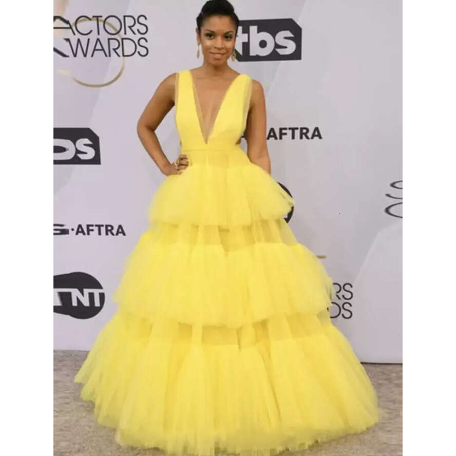 Plus Arabic 2022 Size Aso Ebi Yellow A-E Sexy Prom Dresses Deep V-Neck Evening Formal Party Second Reception Birthday Engagement Gowns Dress Wly935