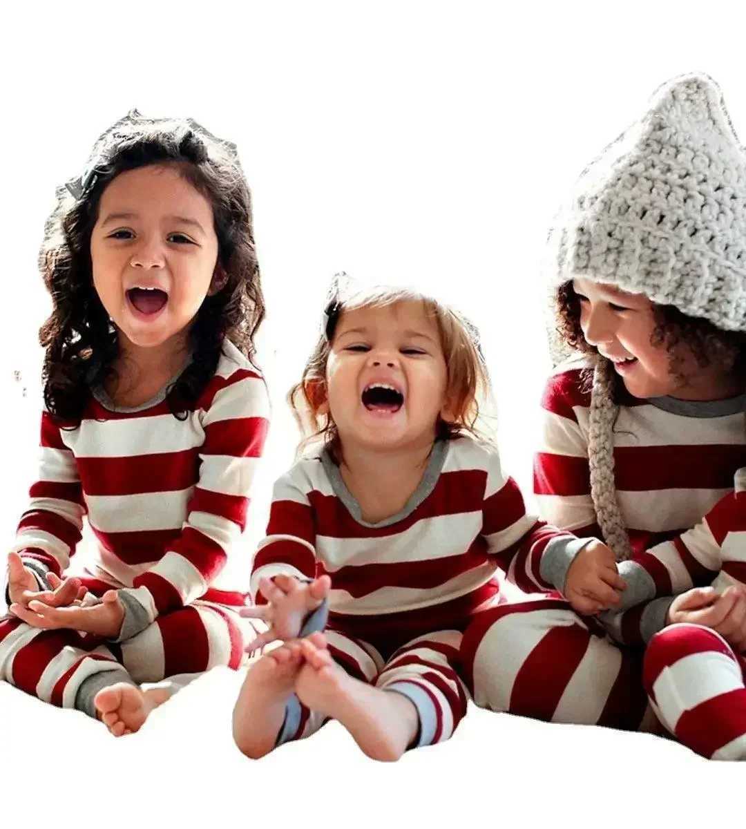 New 2024 striped printing matching Christmas set for mom dad kids family soft and loose sleepwear baby sleepwear warm sleepwear Christmas appearance W