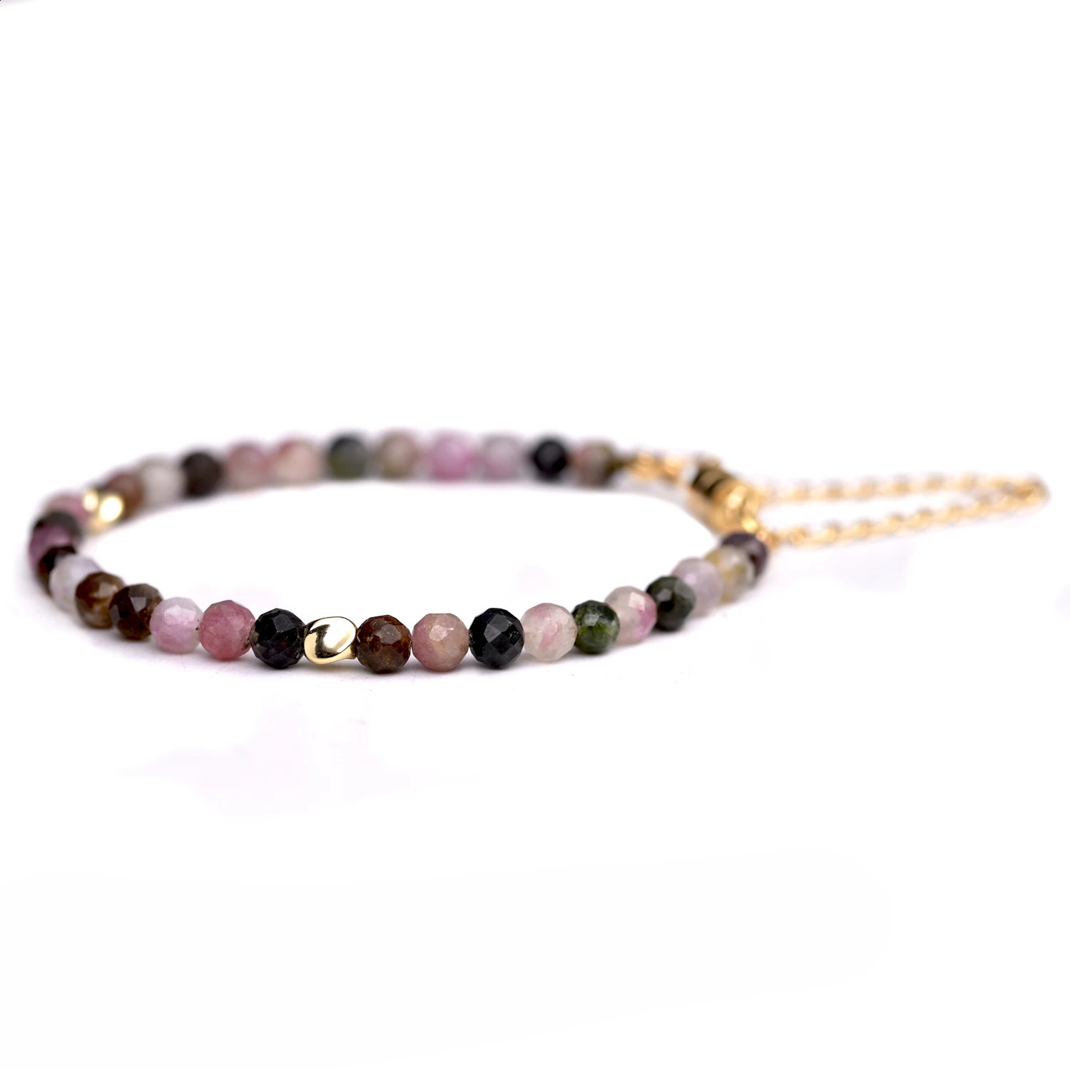 gold chain natural 5mm face stone rainbow multi-color tourmaline bracelet womens magnetic buckle BOHO jewelry 241017