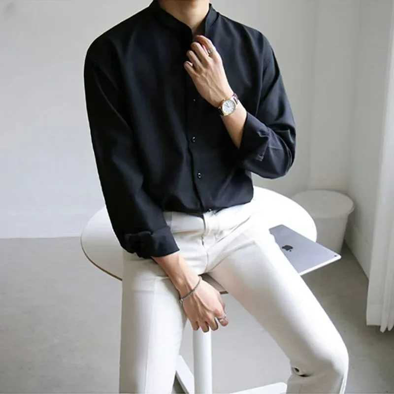 2023 Men Spring Autumn Fashion Stand Collar Solid Shirts Men Long Sleeve Business Casual Shirts Male New Loose Blouses I170 LX241017