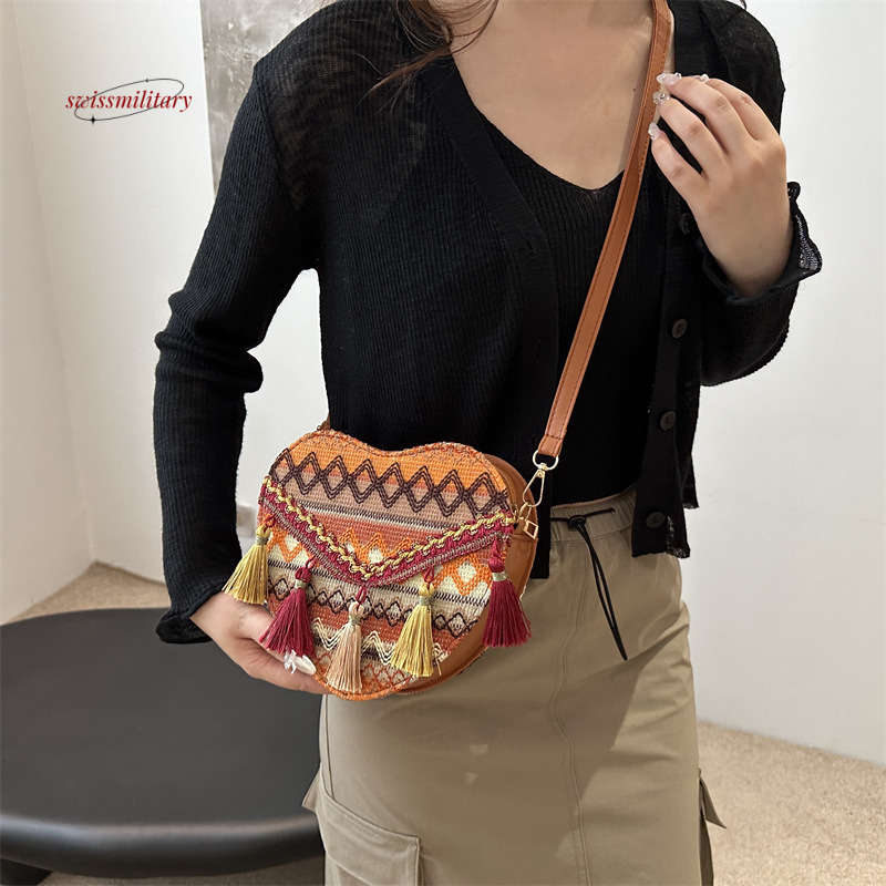 Ethnic style knitted tassel for women 2024 fashion new heart-shaped crossbody Bohemian shoulder bag #16 swissmilitary