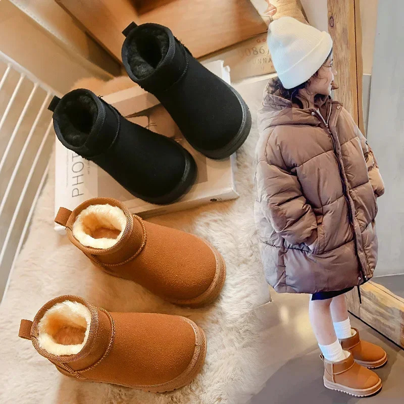 Neutral Kids Snow Boots Anti Slip Wear-resistant Boys Girls Warm Boots with Fur Children Short Boots Soft Thick Sole 241016