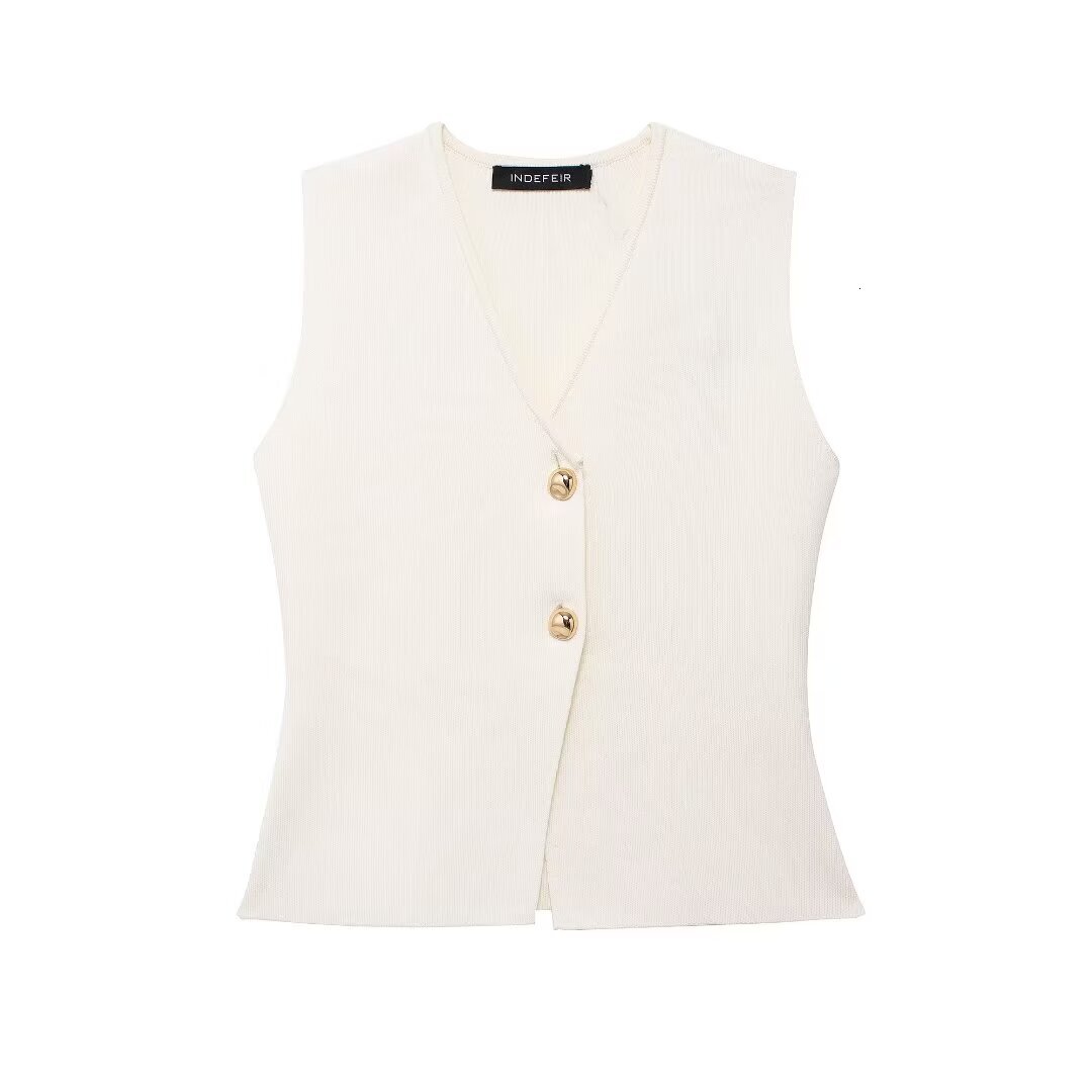 Women's Vest Sexy Sleeveless Cropped Y2k Elegant Fashion With Button Jackets 2024 Inszartrafaf Solid Summer Tops