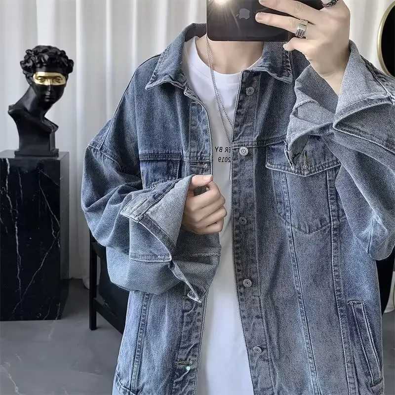 Trendy Denim Jacket For Men Korean Style Spring Season Versatile Jacket Trendy Brand European American Street HiphopXJ241017