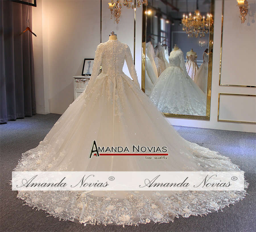 Downs Muslim Wedding With wers Full Lace Bridal Dress