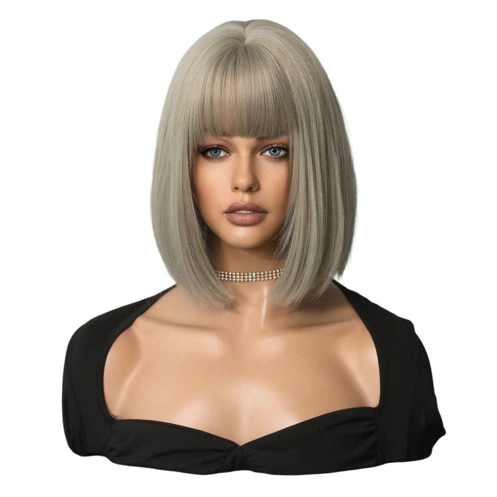 Female BOB With Beige Short Straight Hair, Full Top Synthetic Nism Wig