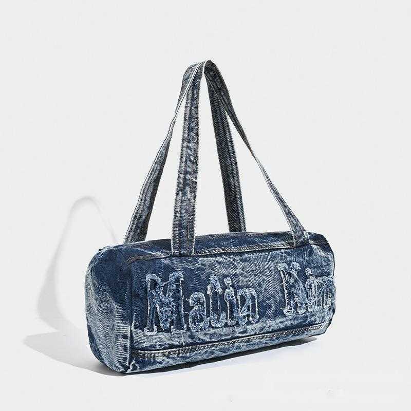 CMM denim bag, denim bag, embroidered shoulder bag, travel fitness bag, hand-held pillow bag 241015