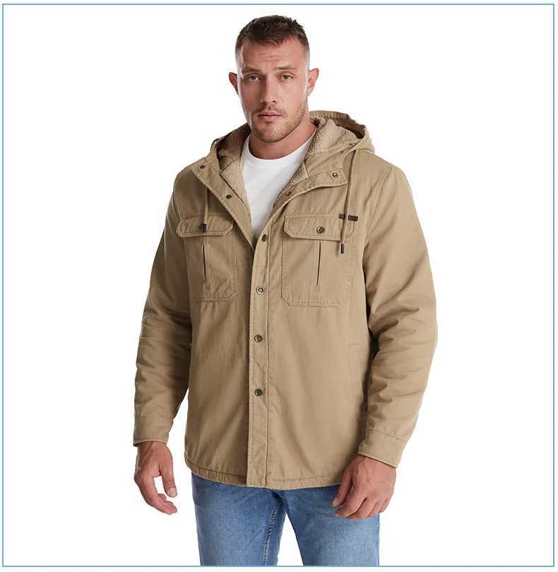 Winter Mens Jacket Lining Lamb Wool Warm Hooded Cotton Shirt Thickened Shirt High Quality Warm Parka Winter Jacket US SizeXJ241017