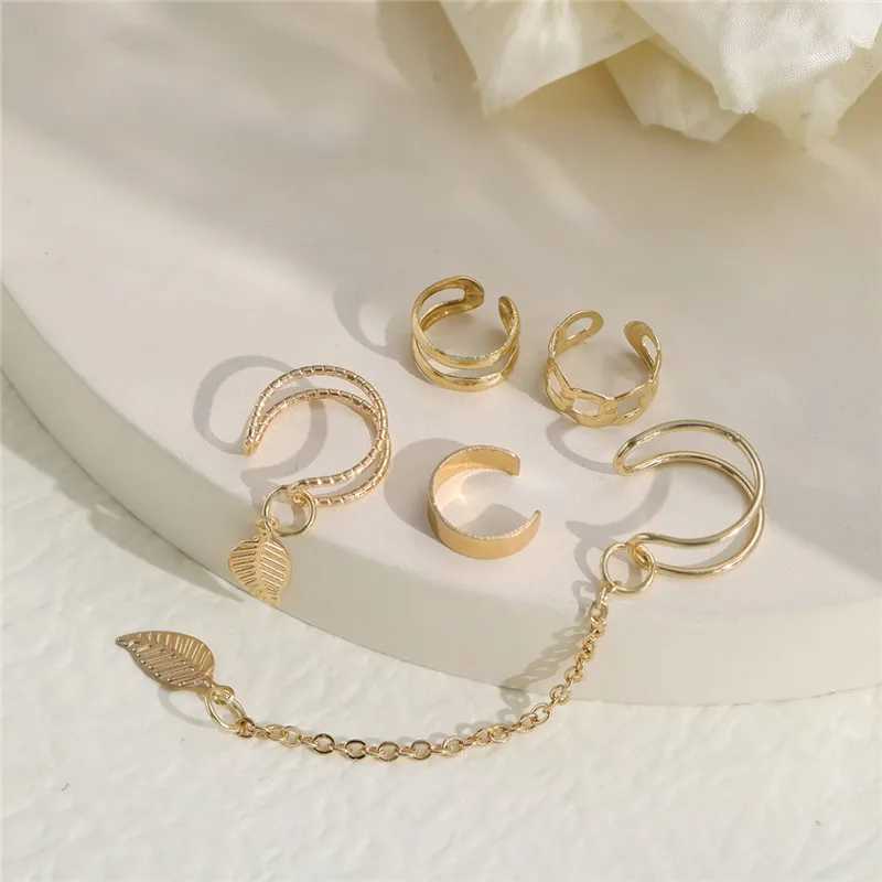Golden Leaf Female Clip Earrings Creative Simple C Butterfly Earrings Cuffs Non Perforated Earrings Set Fashion Jewelry W241017