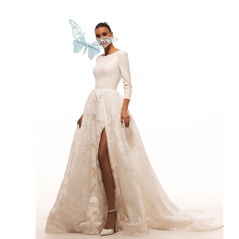 Boho Lace Wedding Dresses 2025 Long Sleeve Scoop Neck Boho Bridal Gowns Satin Backless White Vestido De Noiva Plus Size Custom-made