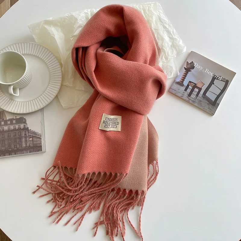 2024 New Warm Double Cashmere Scarf Big Shawl Winter Warm Soft Fashion Brand Bandana Womens Pashmina Tassel Blanket X241017