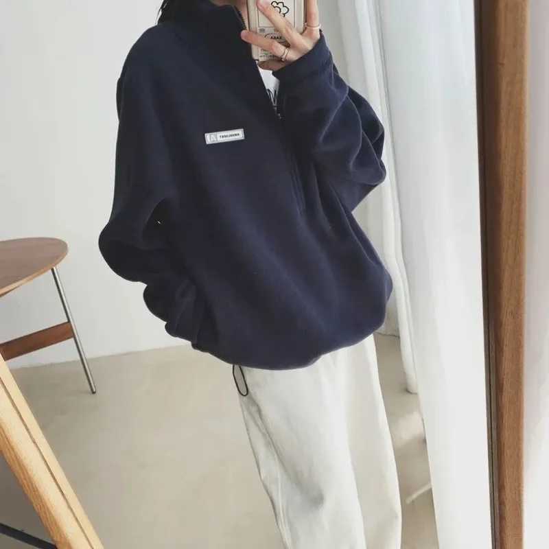 Half-high Neck Half Zipper Women Sweatshirts Solid Color Casual Warm Fleece Winter Daily Wear Thickened Women Winter SweatshirtsX241016