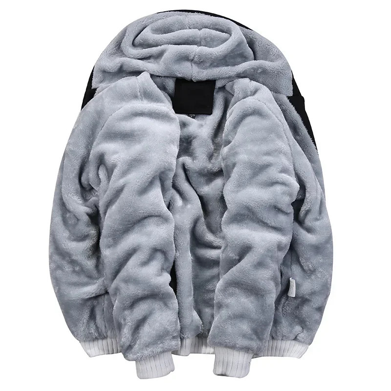 Winter Fleece Thicken Mens Twopiece Zipper Sports Set Hooded Thermal Suit Casual Oversized Tracksuit 4XL 5XL Funny 241017
