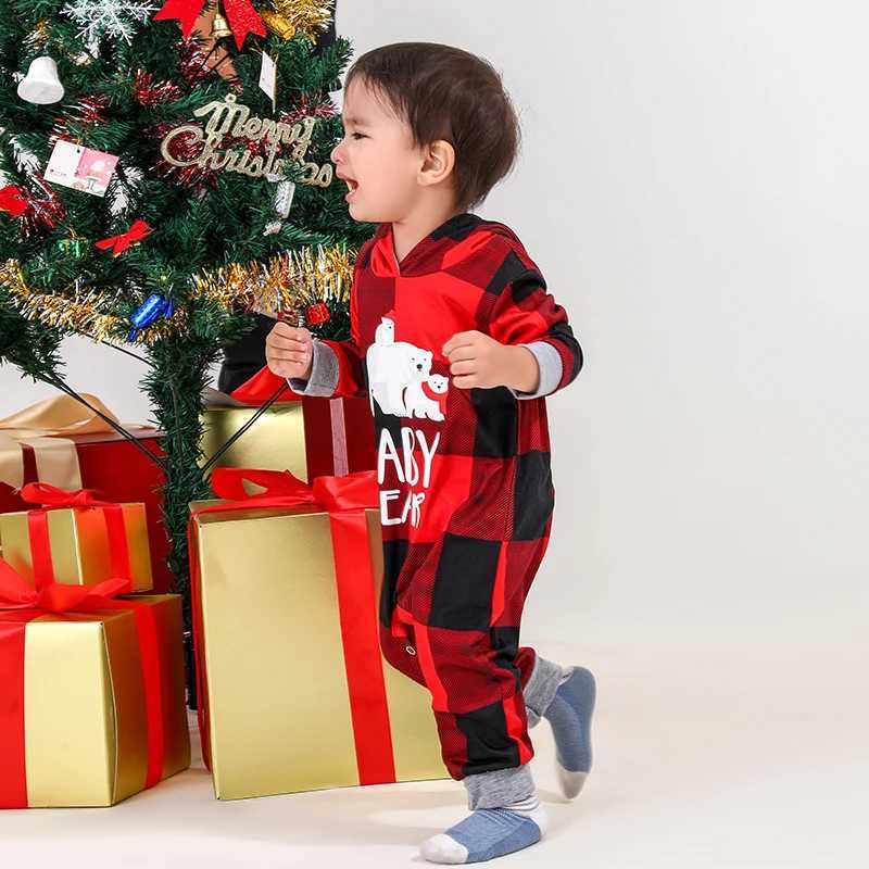 High quality family matching set Christmas pajamas set plain hooded+long pants baby jumpsuit Pjs cute soft pajamas W241015