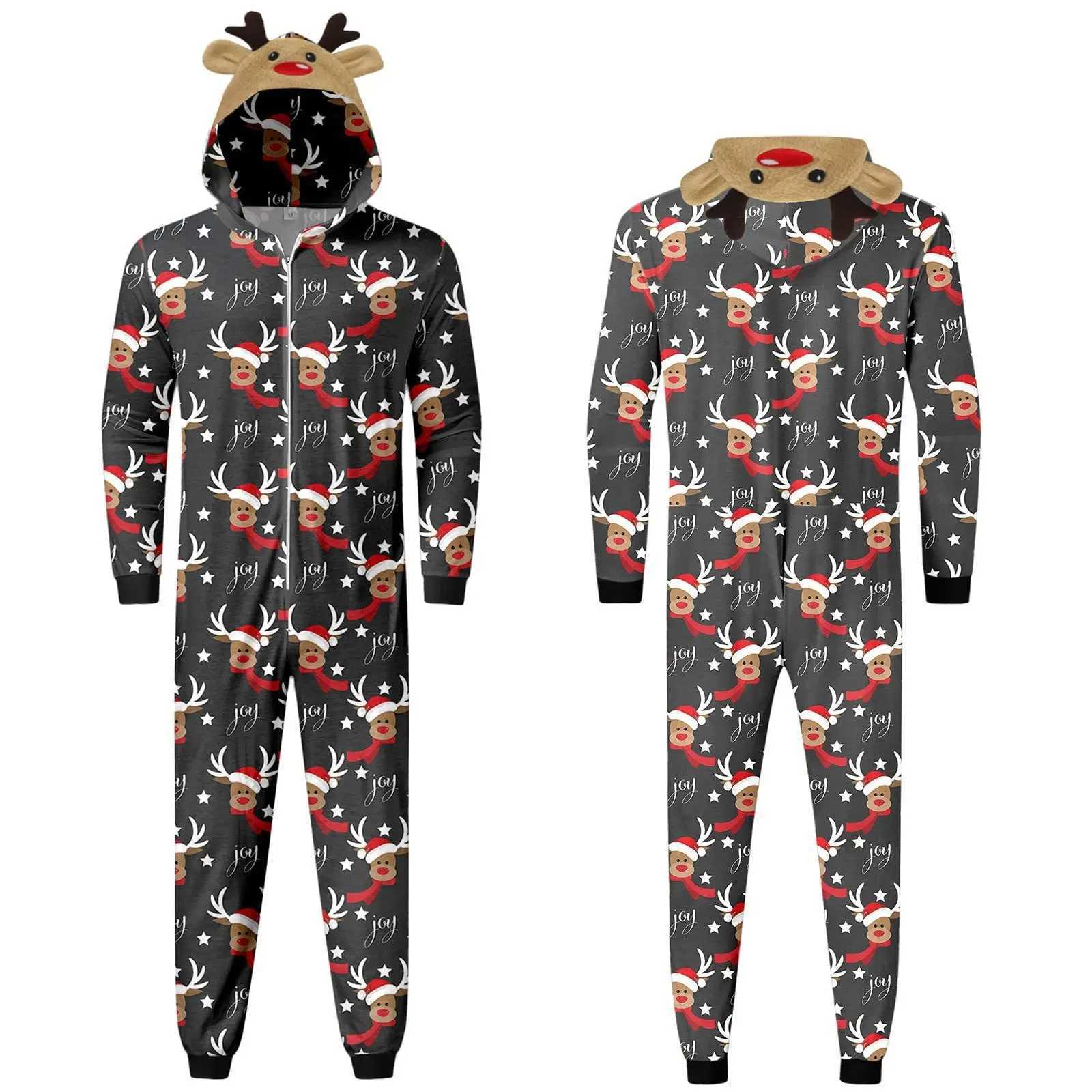 Brand new all reindeer print Christmas jumpsuit New Years family pajamas cute deer hoodie mother father child matching set W241015