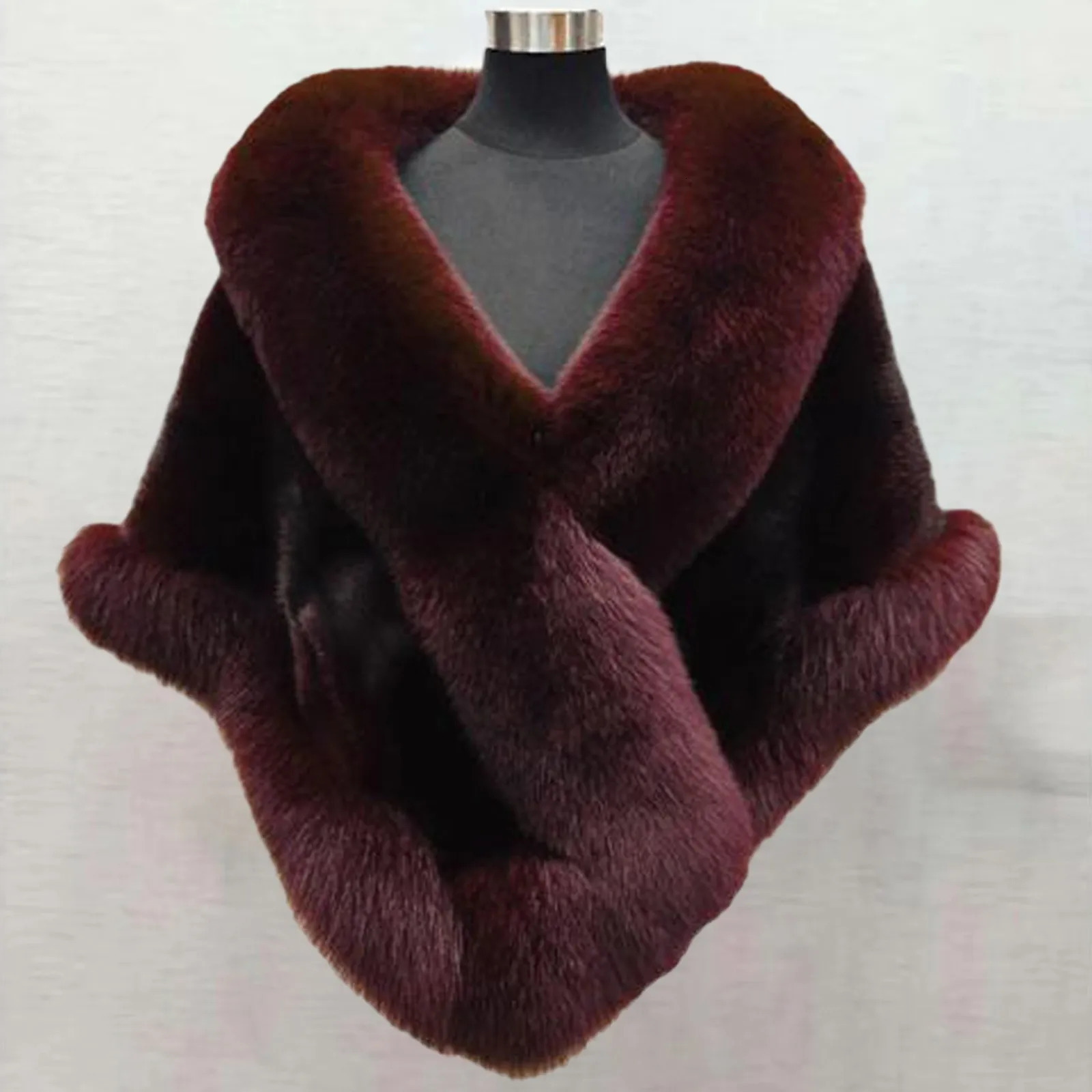 Elegant white faux fur wrapped shawl for autumn wedding brides night party warm scarf wrapped soft mink fox fur dress 241007