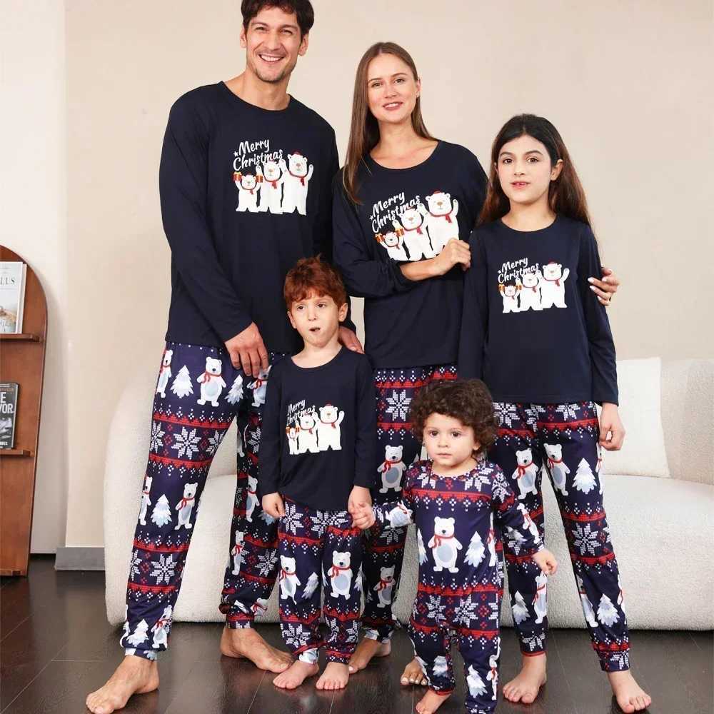 Merry Christmas Family Pajama Set Cartoon Bear Print Mom Daughter Dad Son Baby Match Clothes Loose Soft Pajama Christmas Appearance W241015