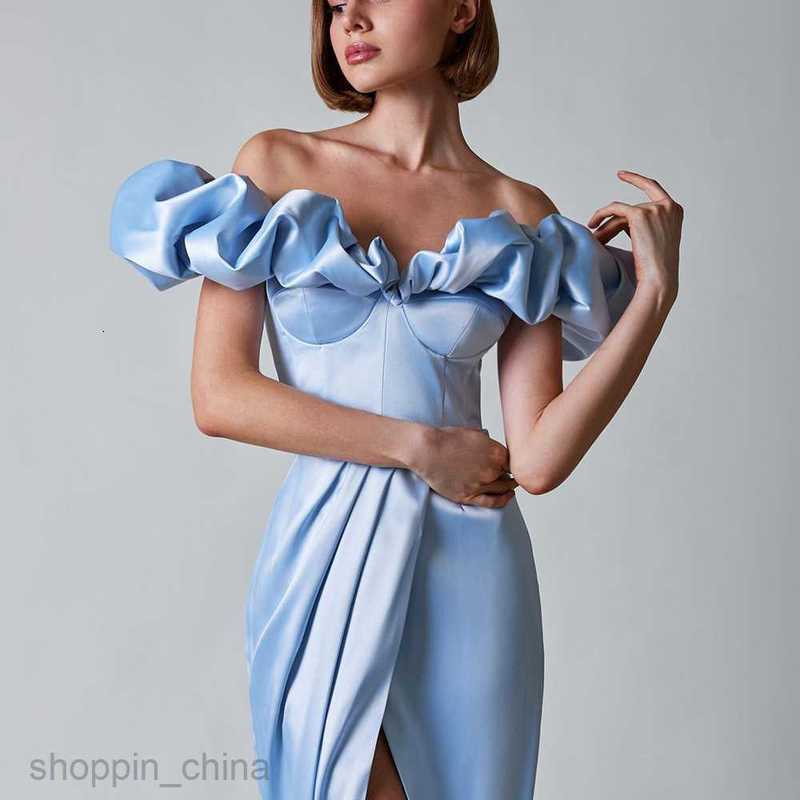 Basic Casual Women Dresses Women's high slit commuting evening dress, one shoulder long dress, strapless ruffled edge dress