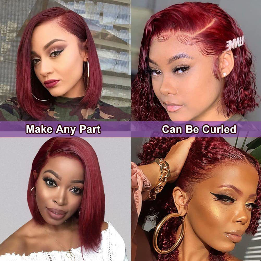 99J Bury Front Pre Plucked Red Bob 13X4 Frontal Lace Wig Human Hair Wigs For Women