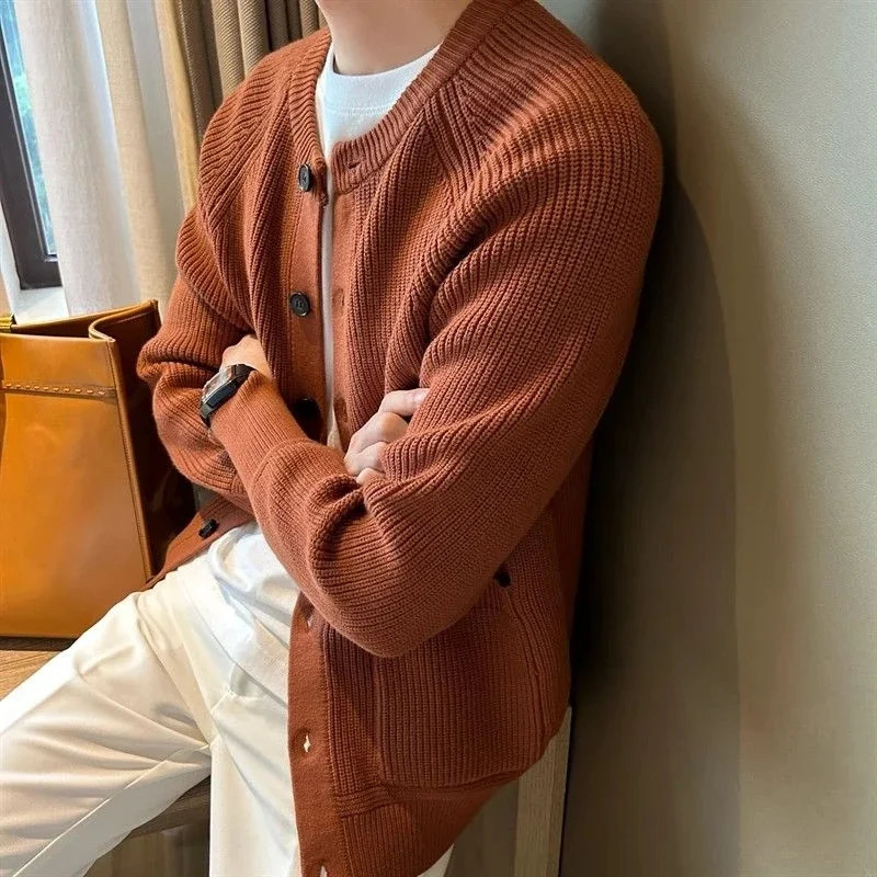 Thick Knit Cardigan Man Solid Color Coats with Pockets Sweater for Men Harajuku Y2k Korean Reviews Clothes Fashion Cashmere Top 241017