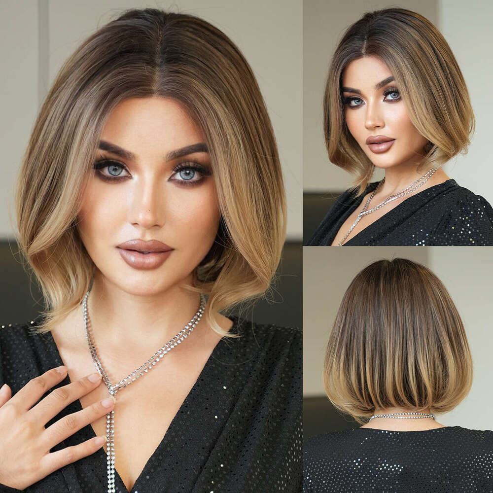 13 * 1 T Part Lace Synthetic Gradient Gold Medium Women's Short Curly Hair Wig