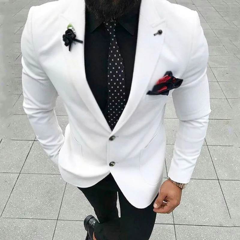 Slim Fit Men Suits American Style 2 Pieces Formal Jacket With Black Pants Wedding Groom Tuxedos For Prom Party Fashion Costume