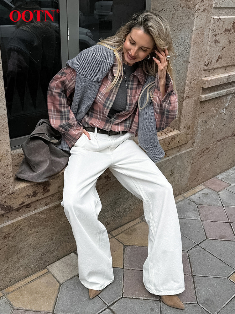 OO Casual Pink Plaid Blouses Female Summer Long Sleeve Striped Loose Tops Streetwear Single Breasted Shirts Coats Women