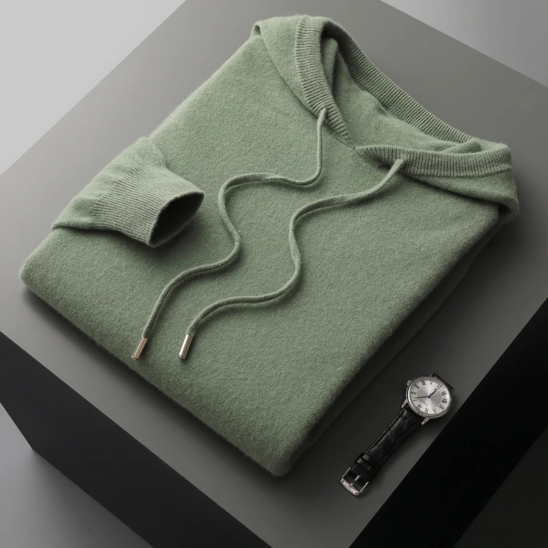MVLYFLRT Mens All in One Hoodie 100% Merino Wool Knitted Sweater Autumn Casual Top Long Sleeve 241017