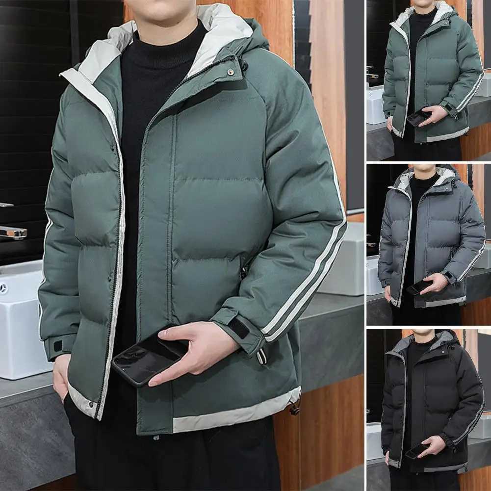 New Winter Mens Parkas Hoodie Thick Short Jacket Youth Casual Jacket Double Bar Mens Parkas Jacket X241017