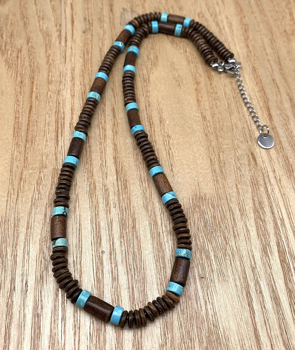 Natural Stone Retro Rural Bead Necklace Natural Coconut Shell Surfing Natural Tiger Eye Necklace Mens Tribal Gift 241017